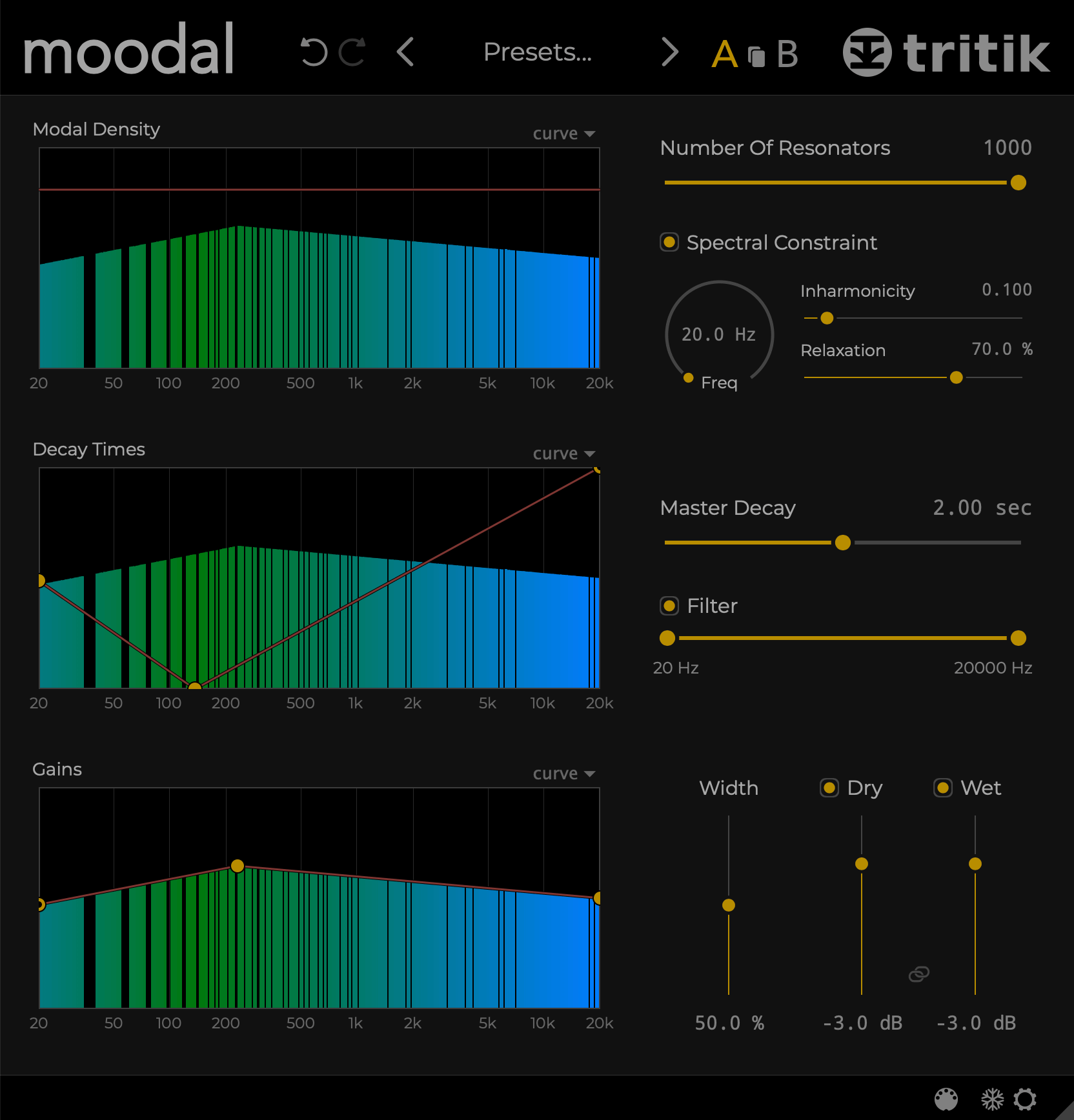 Tritik Moodal resonator plugin User interface